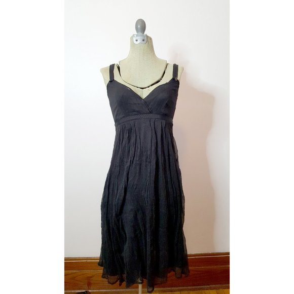 Black silk crepe sleeveless cross heart dress with empire waist - Picture 8 of 13